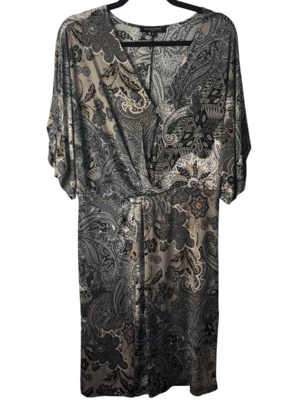 Ilse Jacobsen Paisley Wrap Tie Front Midi Dress Size XL Formal Business Casual
